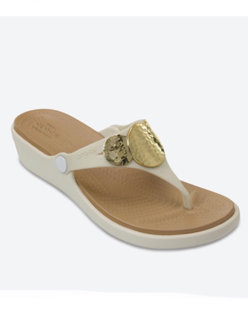 CROCS SANRAH EMBELLISHED WEDGE FLIP FLOPS - OFF WHITE Size 8